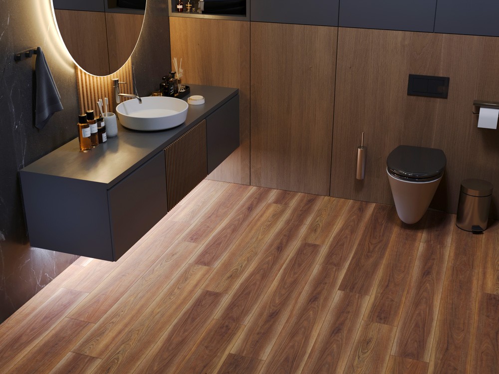 Кварцвиниловый SPC ламинат Cronafloor Grand Sequoia Дуб Красный 1200×180×5 фото в интерьере